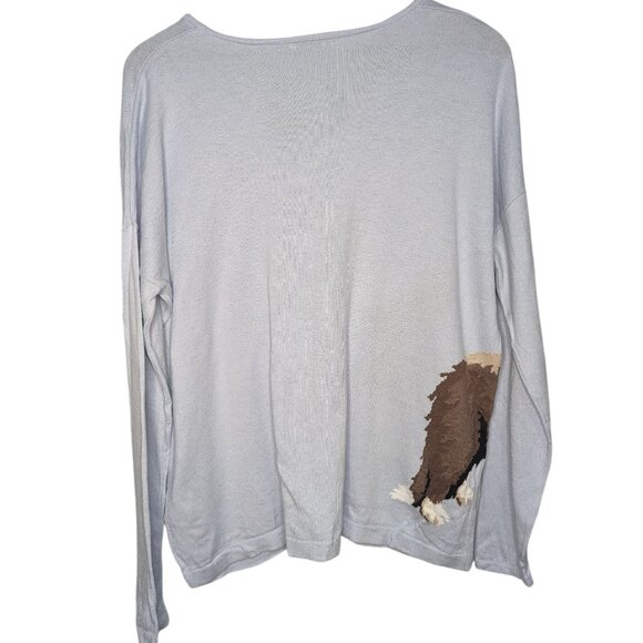 J Jill Women Sweater Light Blue Med Corgi Dog V Neck Long Sleeve Medium Puppy - Picture 7 of 7